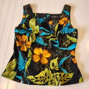 John Roberts Size 8 Multicolor Sleeveless Tropical Blouse